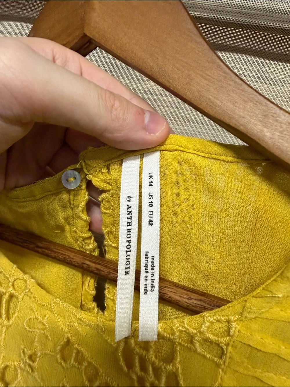 Anthropologie Clementine Yellow Lace Eyelet Ruffle Peasant Blouse Women’s 10